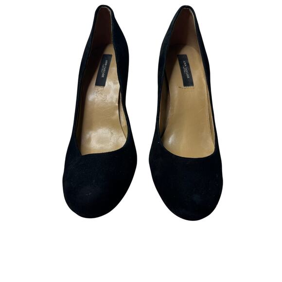 Ann Taylor Size 8 Black Suede Sparkle Glitter Block Heel  Cocktail Office Party - Picture 3 of 11